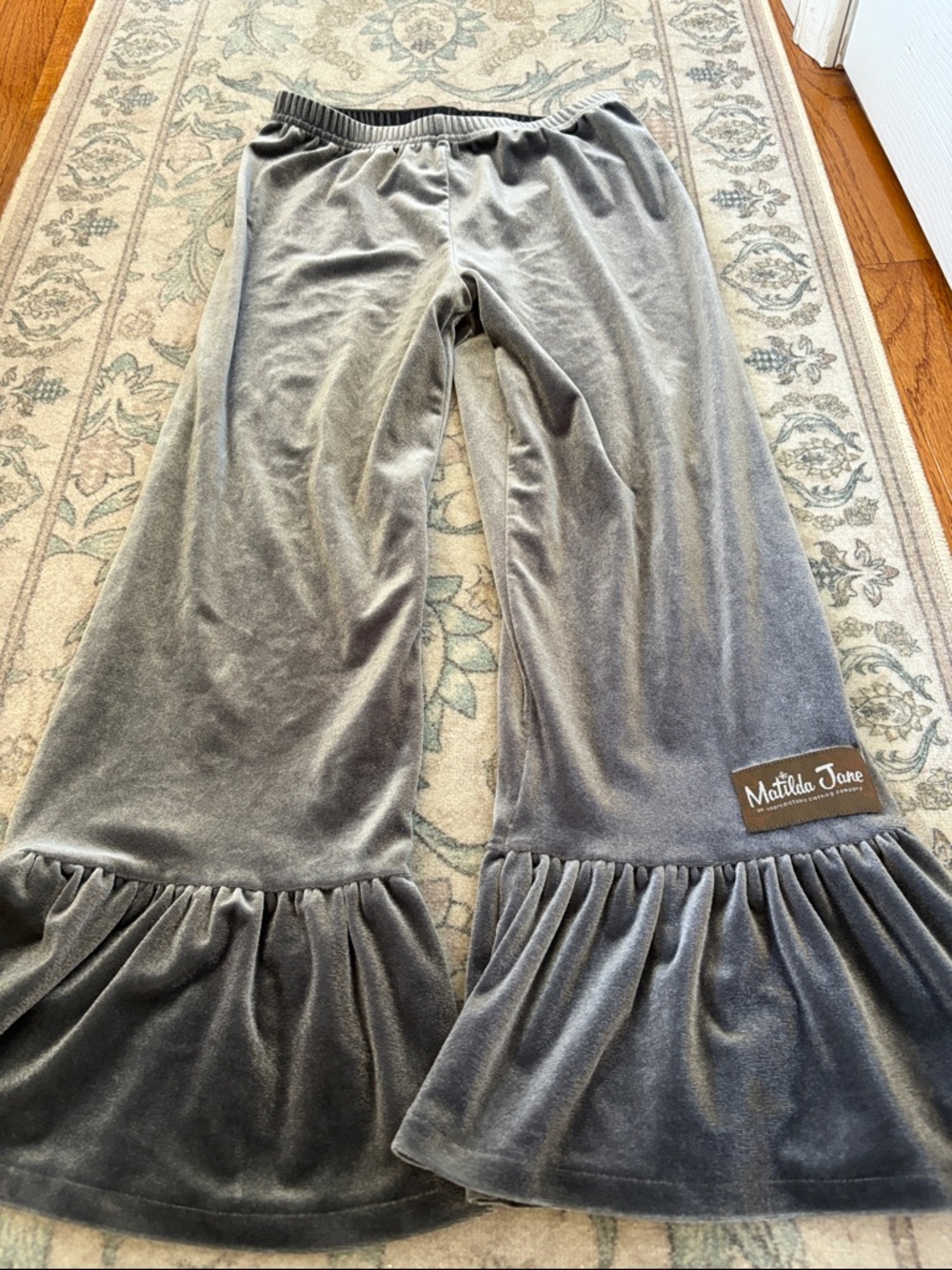 Matilda Jane Gray Velour Ruffles Party Pants Sz 8